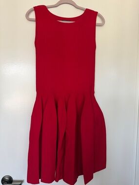 Alberto Makali Bright Red Crewneck Top pleated dress